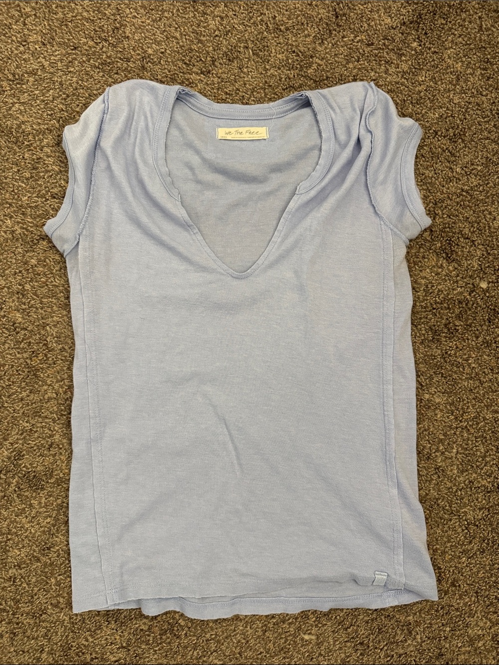 We The Free Pale Blue Short Sleeve V-Neck Tee